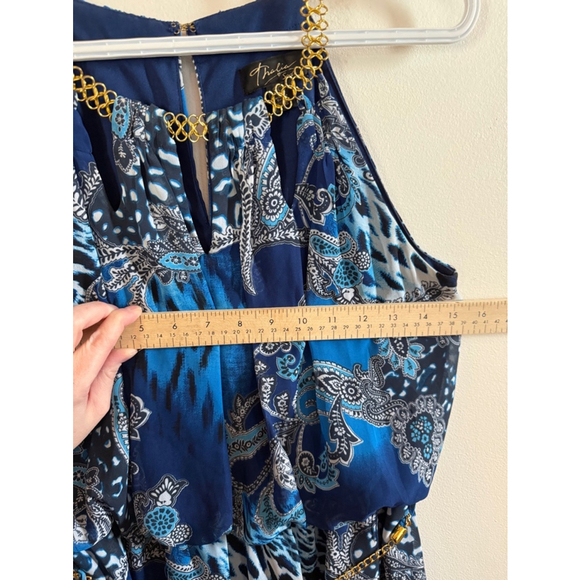 Women's Thalia Sodi Maxi Dress Size S Blue Gold Chain Halter - Picture 10 of 13